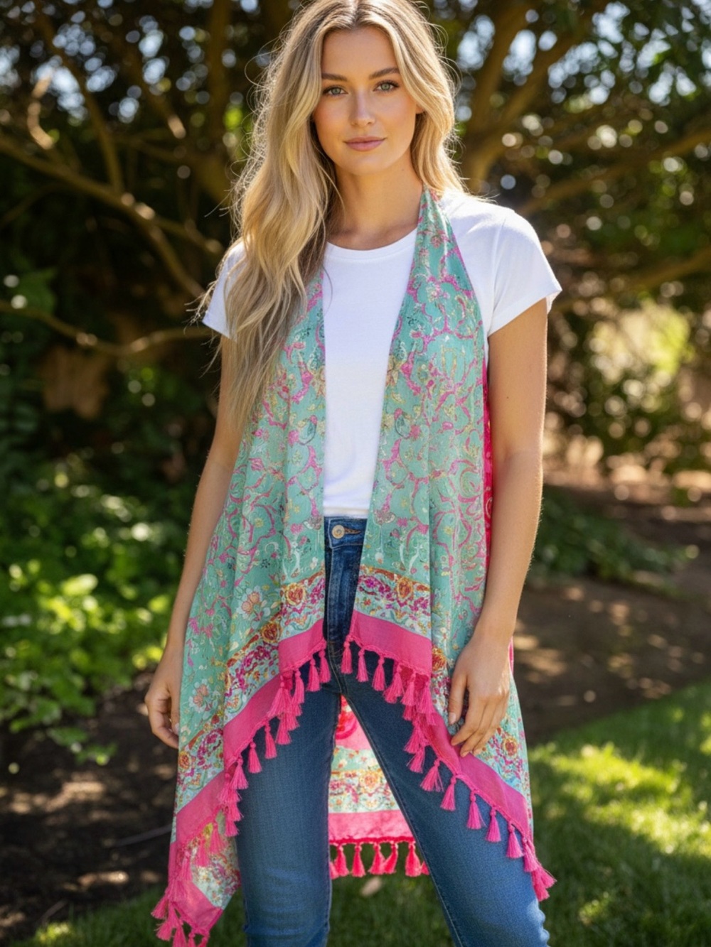 Pink and Green Women's Top